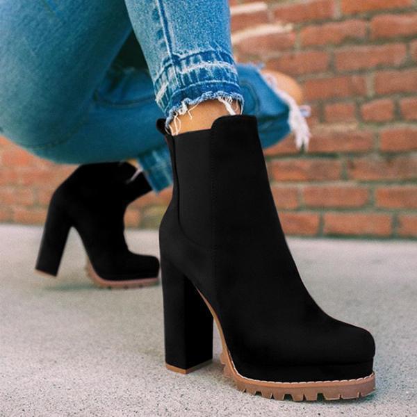 Botine de damă confortabile, cu platformă și toc – finisaj cu aspect de piele întoarsă, model fără șireturi
