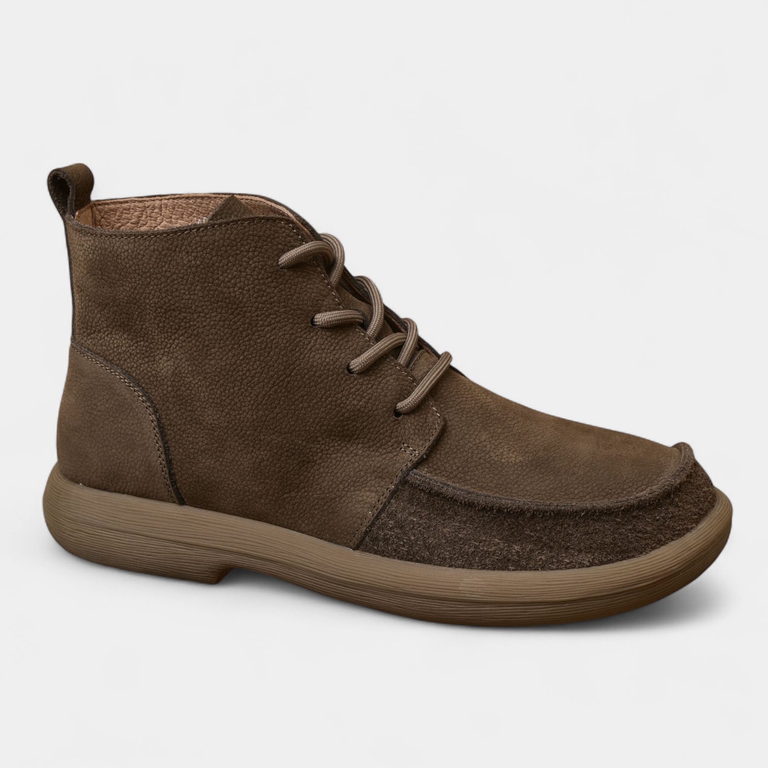 Bottes chevilles pieds nus en cuir véritable pour hommes, boîte à orteils large, semelle plate, chaussures à lacets
