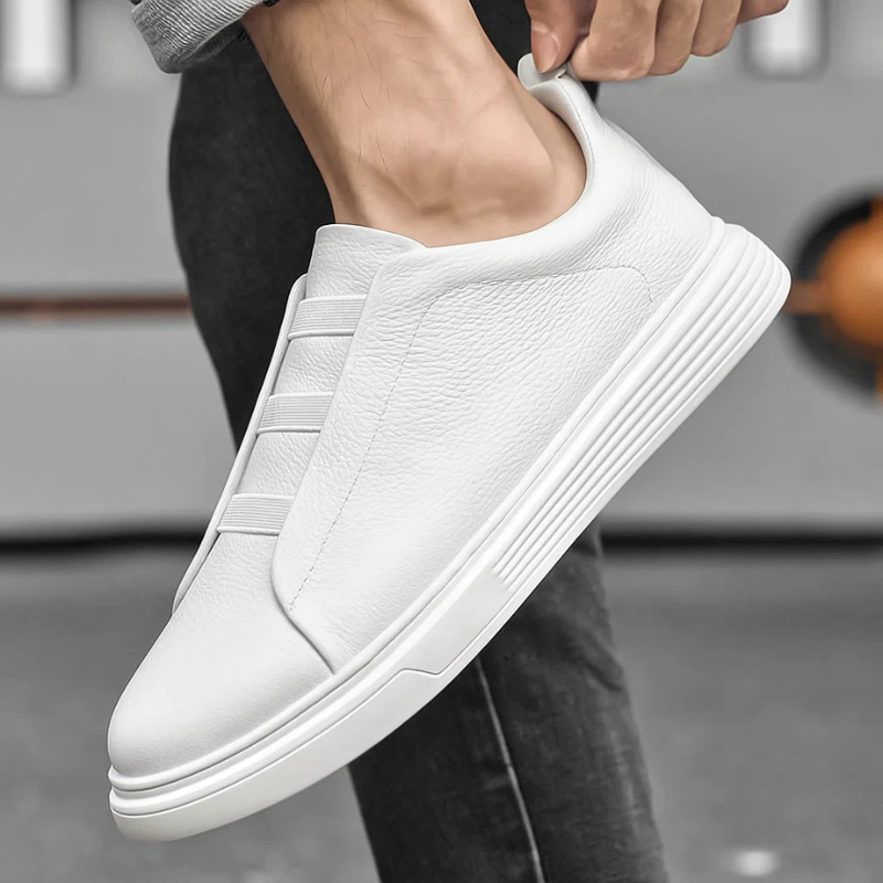 Sneaker da uomo comode in pelle italiana – lacci elasticizzati, suola esterna in gomma