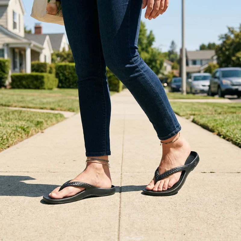 Damsandaler med tåsandaler och bågstöd, vadderade flip-flops