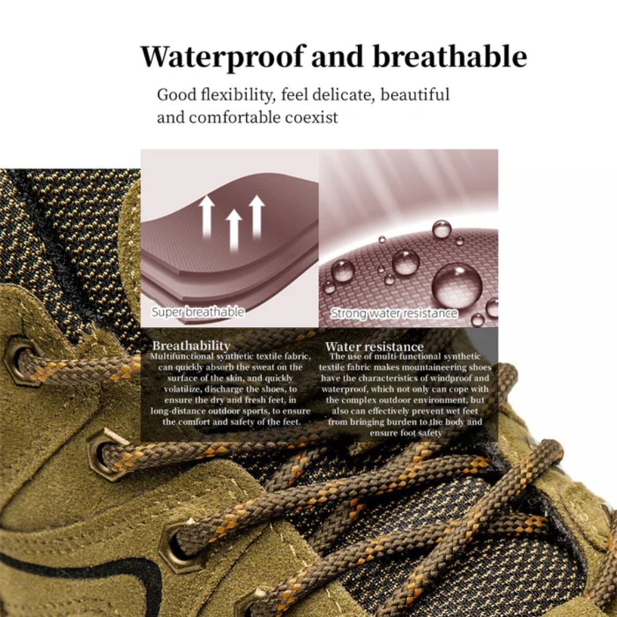Chaussures orthopédiques de randonnée pour hommes en cuir suédé imperméable avec soutien de la voûte plantaire