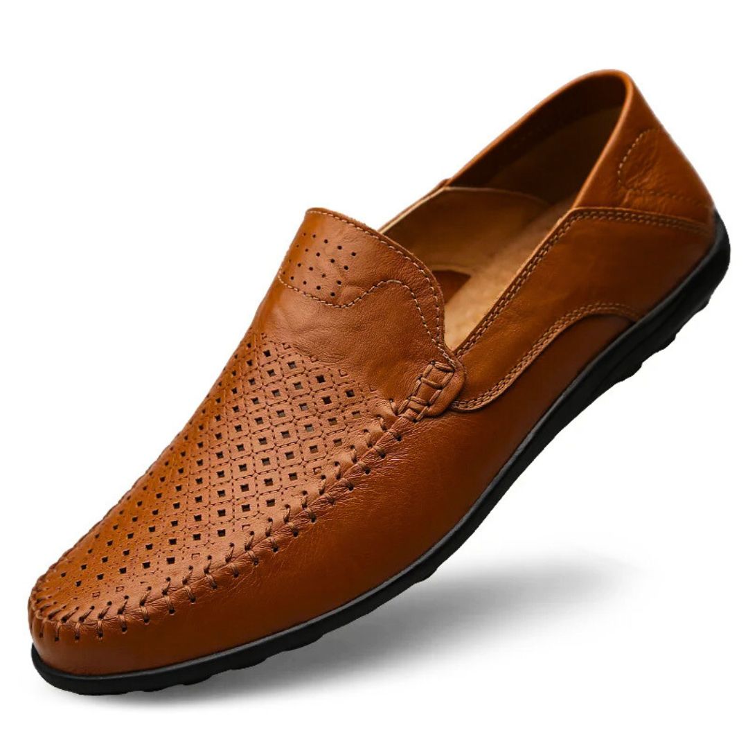 Herres ægte læder loafers åndbare slip-on køresko