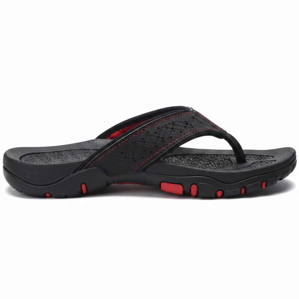 Ortopædiske herre atletiske flip-flops med svangstøtte i PU-læder strand-sandaler