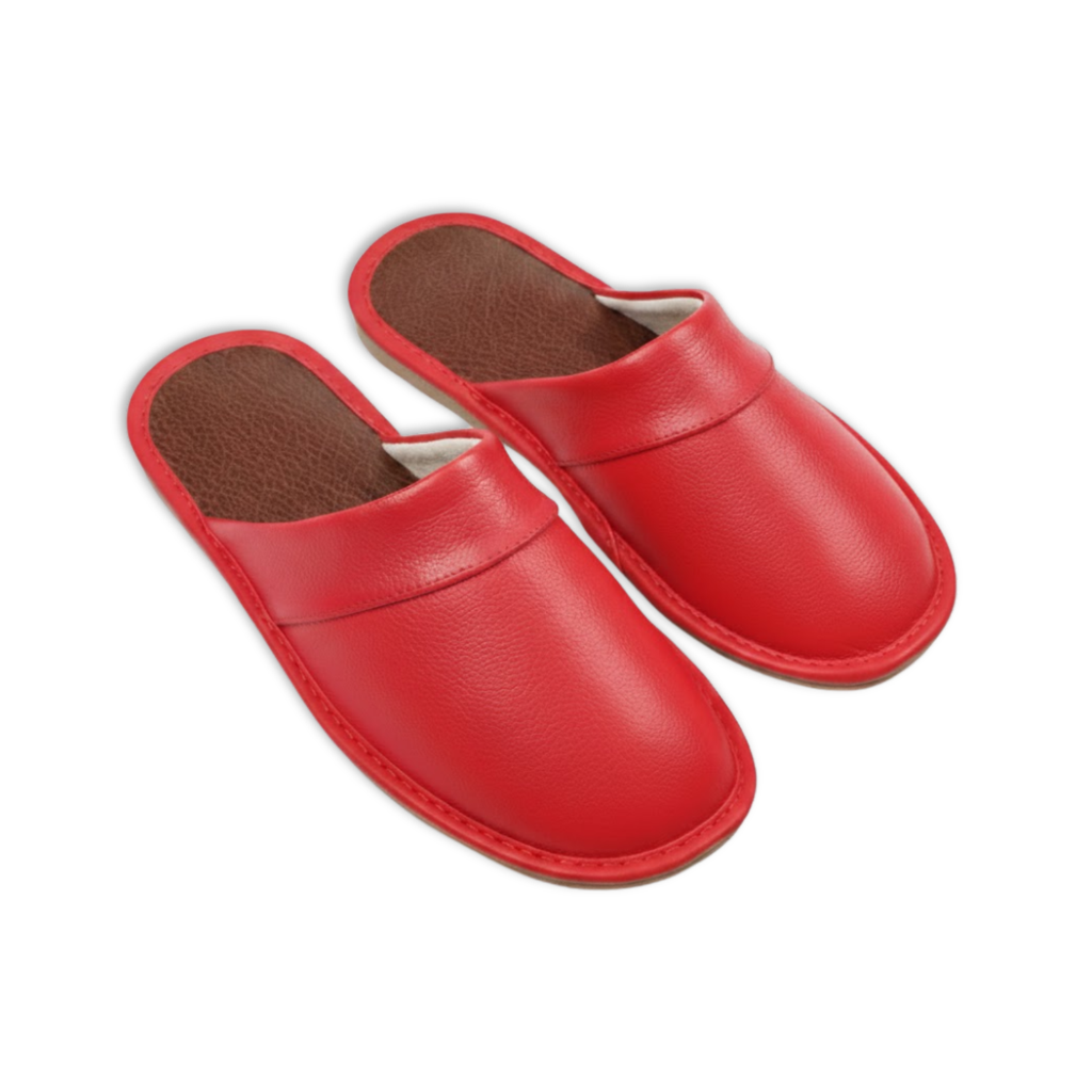 Unisex Cow Leather and Linen Indoor House Slippers