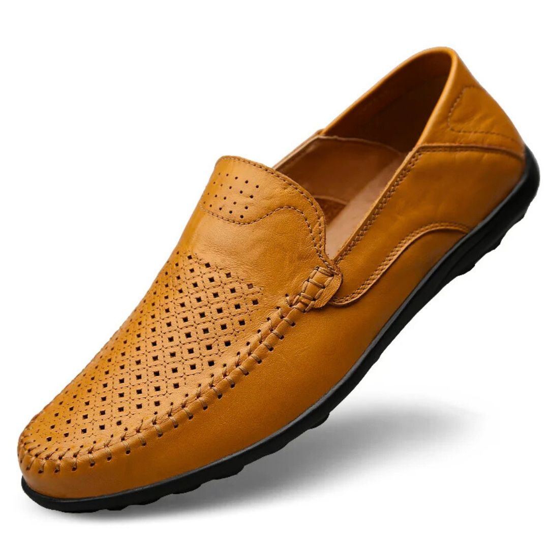 Herres ægte læder loafers åndbare slip-on køresko
