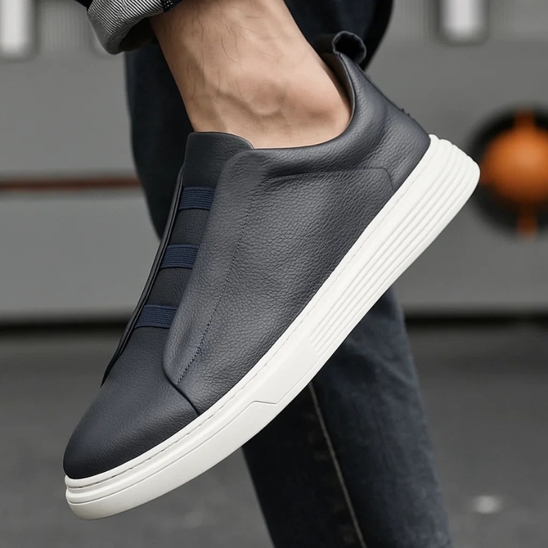 Sneaker da uomo comode in pelle italiana – lacci elasticizzati, suola esterna in gomma