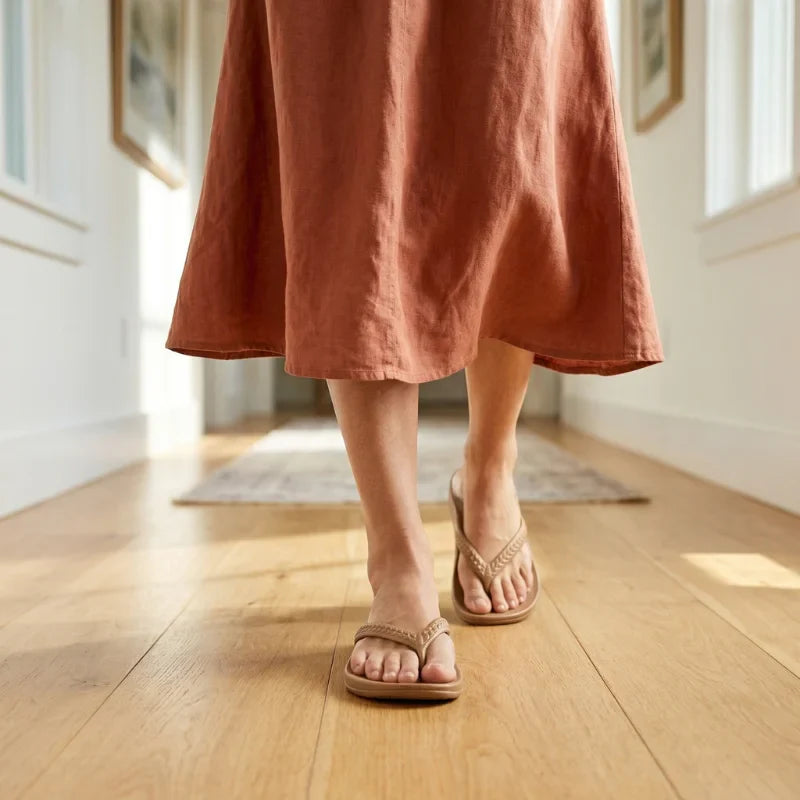 Damsandaler med tåsandaler och bågstöd, vadderade flip-flops