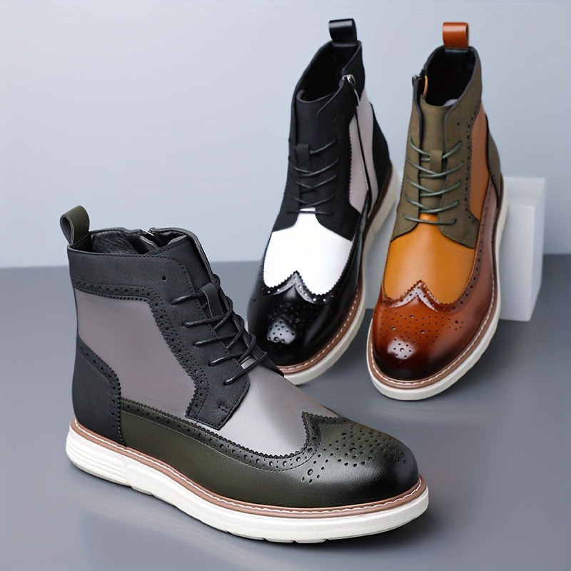 Botas de tobillo para hombre con diseño Wingtip y comodidad – plantilla acolchada para mayor confort, cierre lateral con cremallera