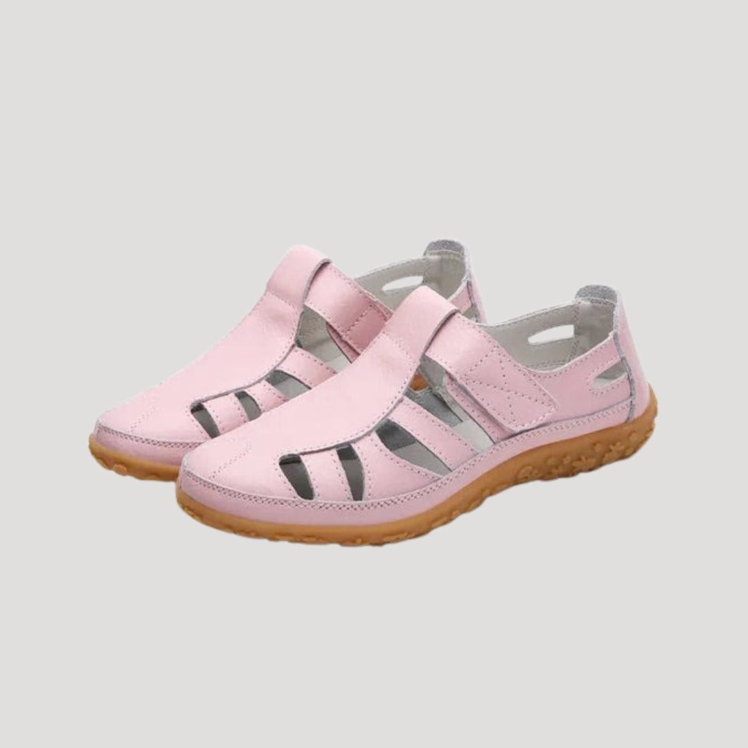 Sandales fermées en cuir pour femmes, chaussures confortables pour la marche avec bride ajustable