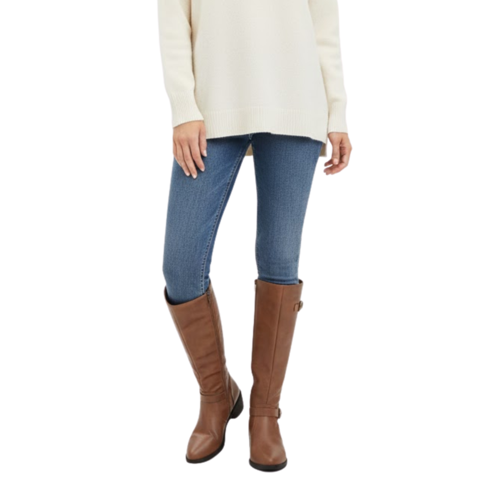 Women Winter High-Top Boot Side Zipper Belt Buckle