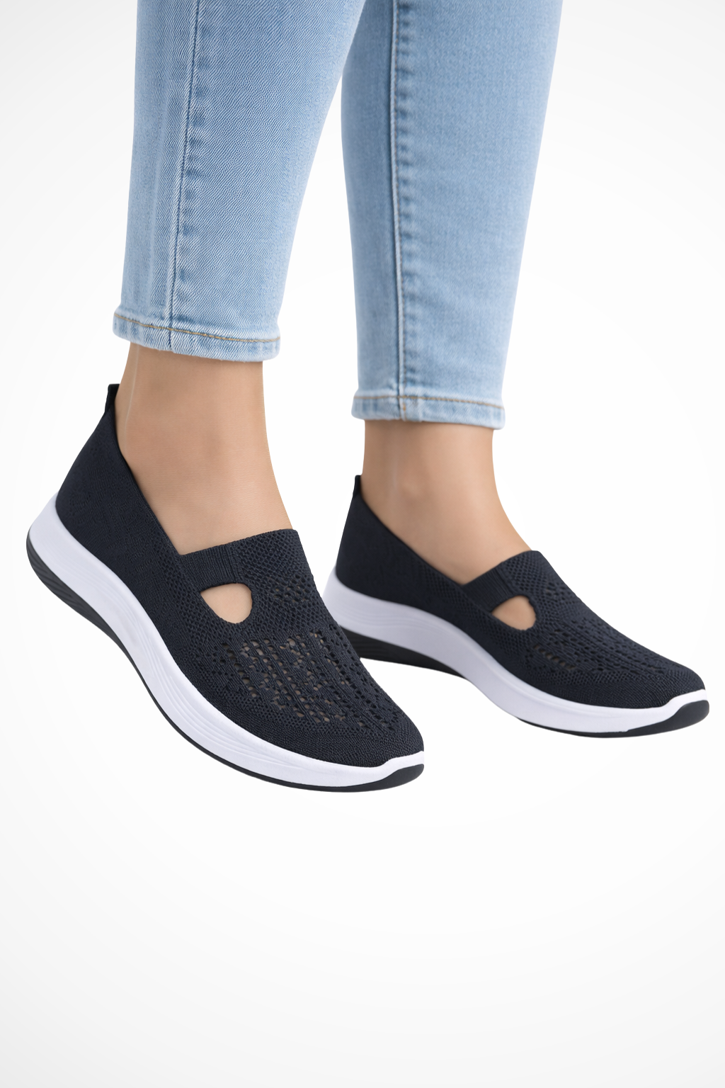 Damslips-på vardagsskor andningsbara stickade promenadskor perforerade sneakers