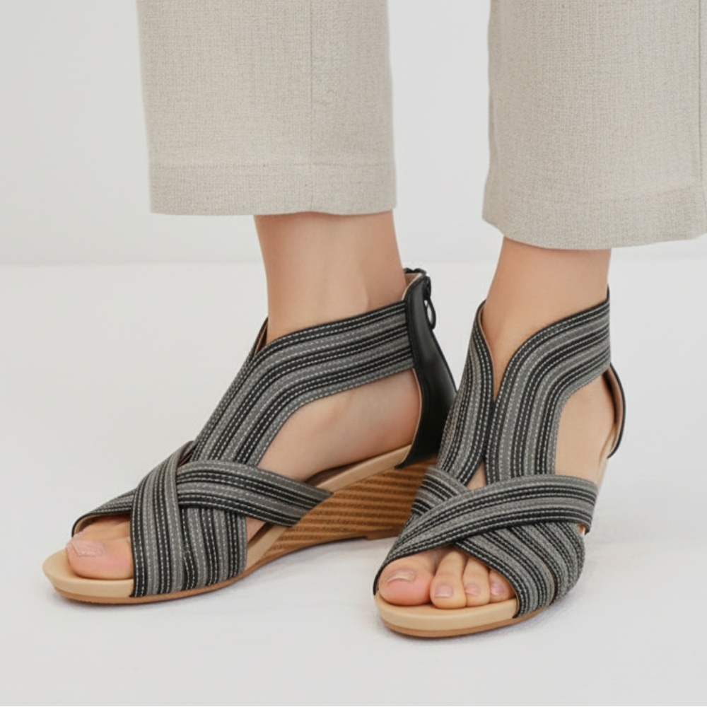 Women's Wedge Sandals Open Toe Crossover Strap Cushioned Platform Walking Shoes