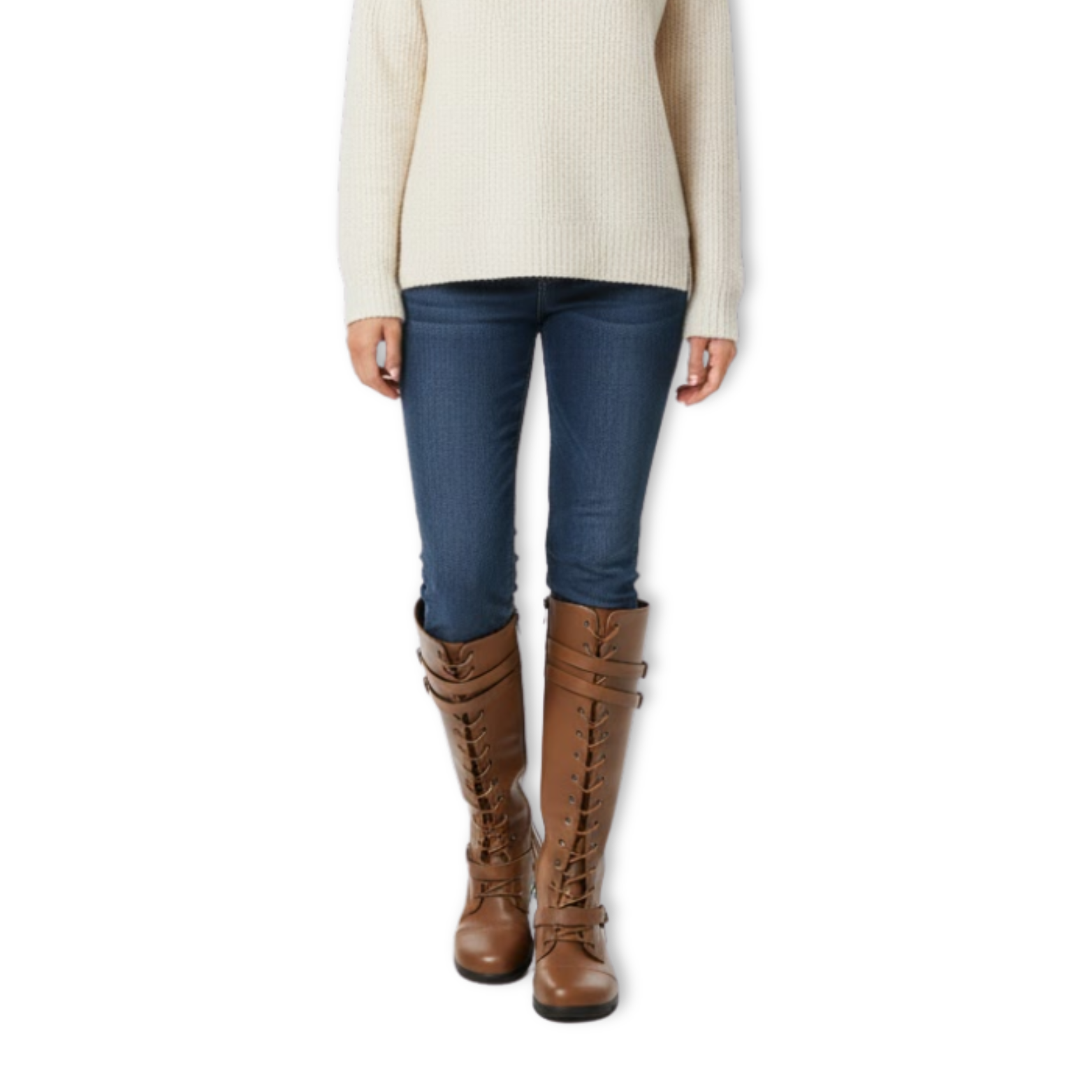 Women's Leather Platform Combat Knee High Boots