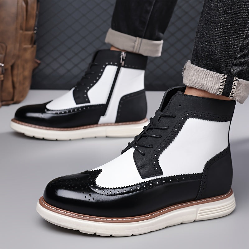 Botas de tobillo para hombre con diseño Wingtip y comodidad – plantilla acolchada para mayor confort, cierre lateral con cremallera