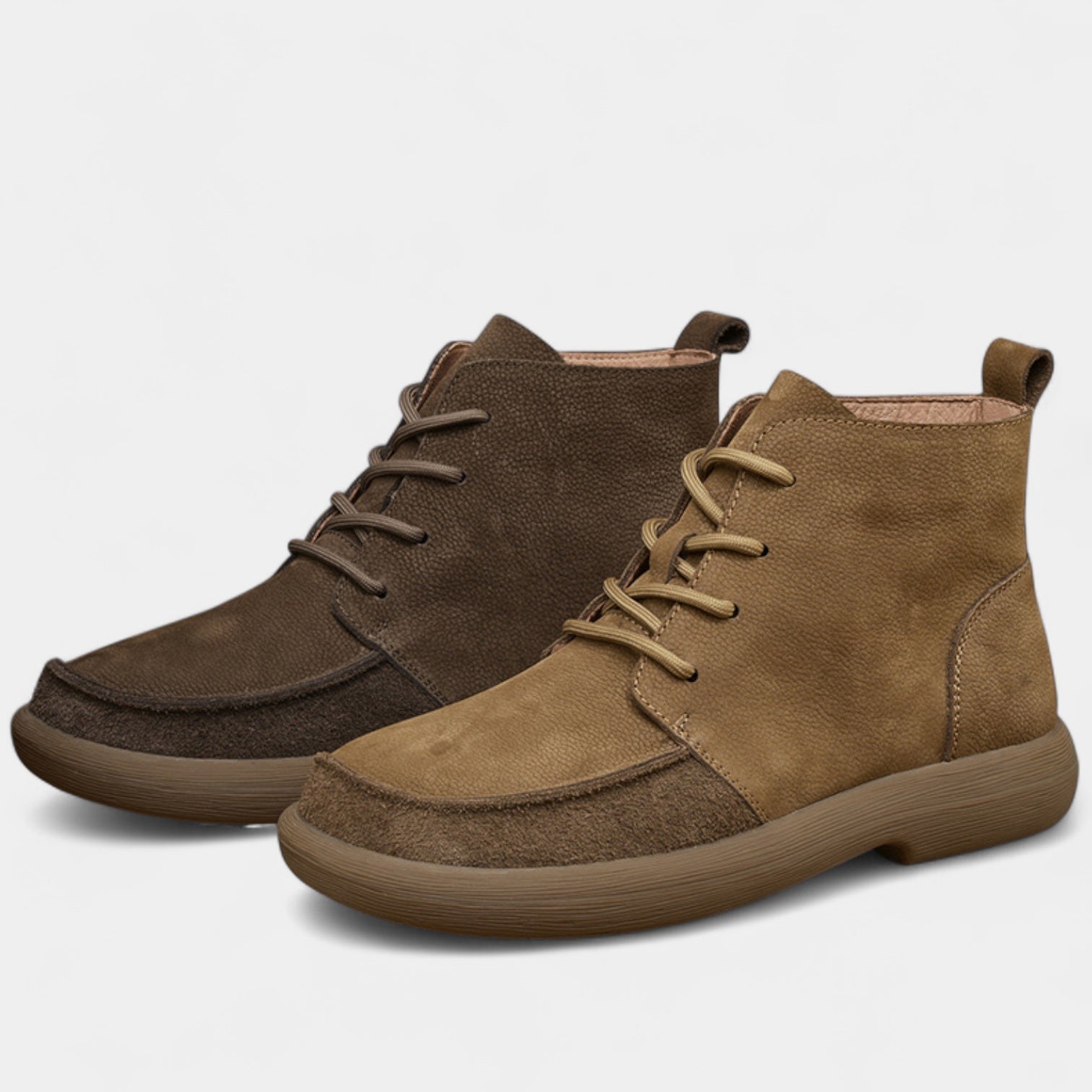 Bottes chevilles pieds nus en cuir véritable pour hommes, boîte à orteils large, semelle plate, chaussures à lacets