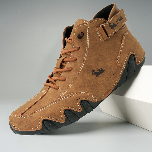 Chaussures décontractées imperméables en cuir synthétique pour hommes Mocassins montants à scratch