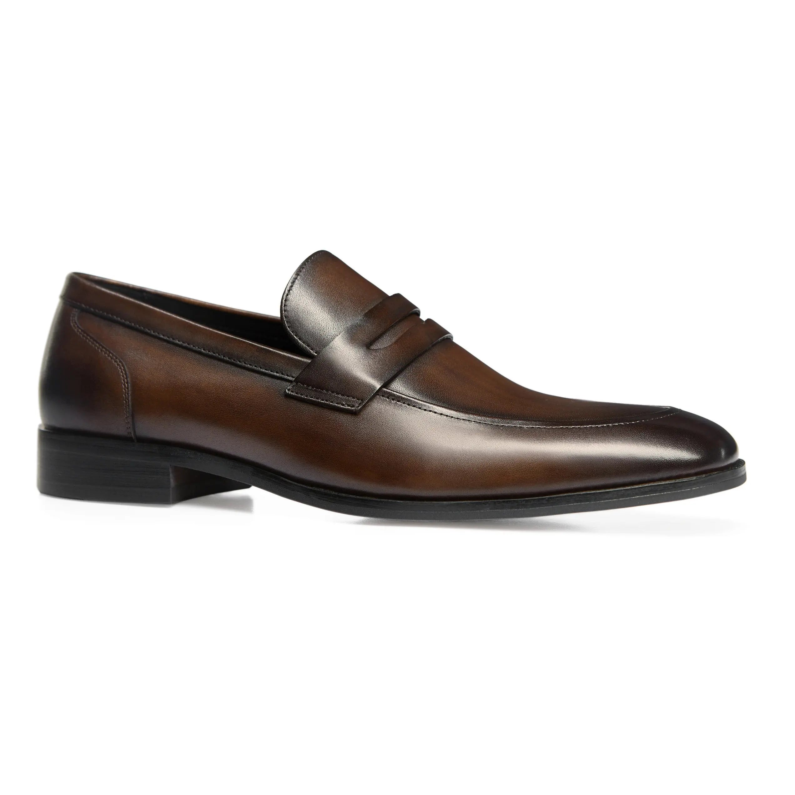 Mocassins pour hommes en cuir véritable avec design sans lacets et finition polie