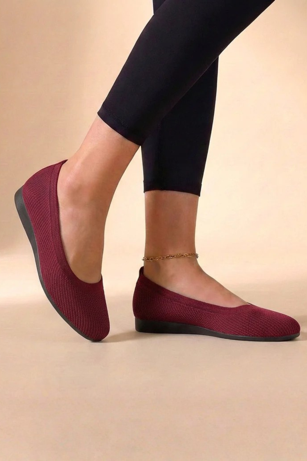 Balerini tricotate pentru femei, cu vârf rotund, slip-on, încălțăminte respirabilă pentru mers, balerini confortabili
