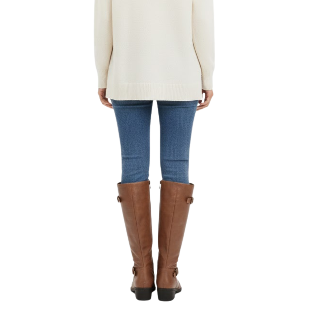 Women Winter High-Top Boot Side Zipper Belt Buckle