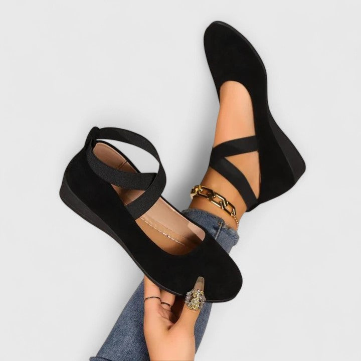 Ballerine ortopediche da donna in velluto Mary Jane con cinturino incrociato, slip-on