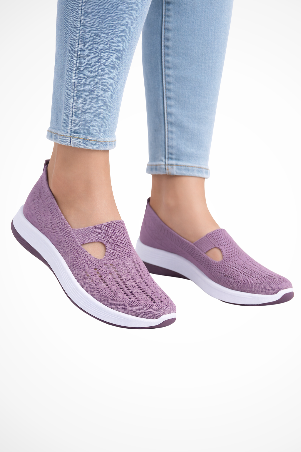 Damslips-på vardagsskor andningsbara stickade promenadskor perforerade sneakers