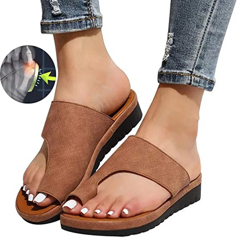 Women's Comfortable Leather Sandals Optimal Support Orthopedic Wedge Slippers