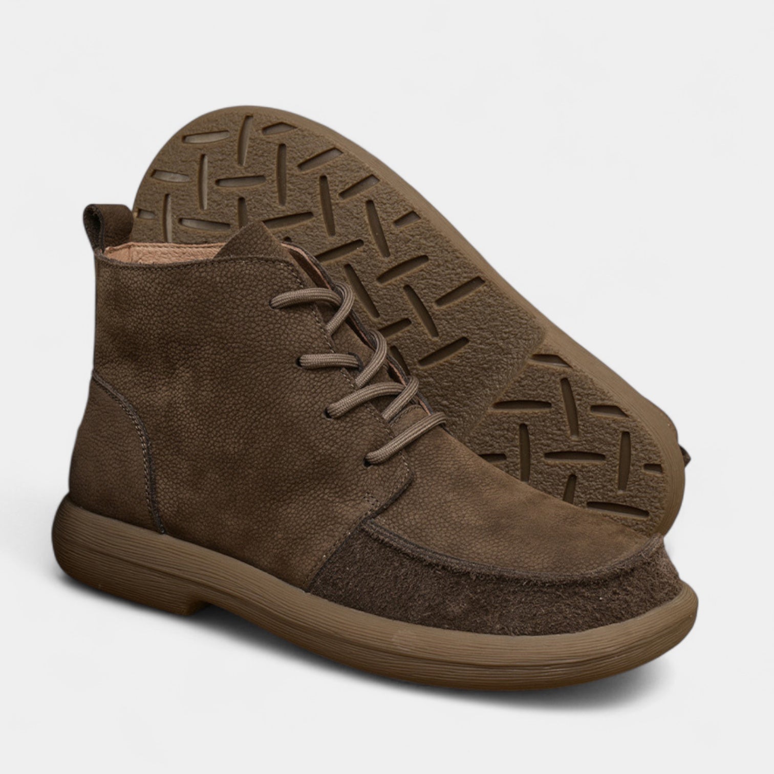 Bottes chevilles pieds nus en cuir véritable pour hommes, boîte à orteils large, semelle plate, chaussures à lacets
