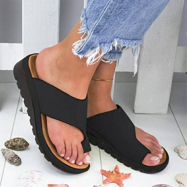 Sandales orthopédiques correctrices de hallux valgus pour femmes avec soutien de la voûte plantaire et cuir PU