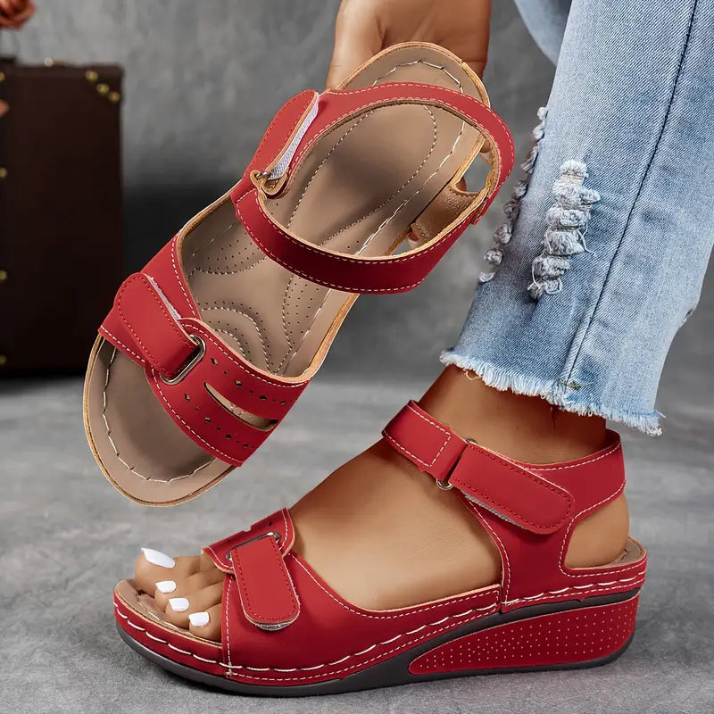 Sandali ortopedici da donna con zeppa, traspiranti, punta aperta, cinturino regolabile, scarpe da passeggio