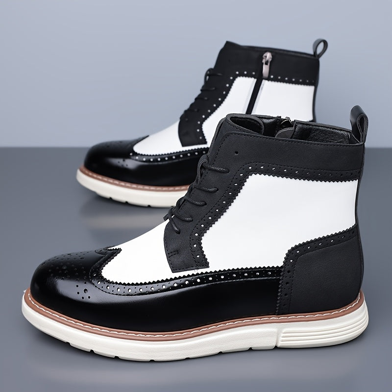 Botas de tobillo para hombre con diseño Wingtip y comodidad – plantilla acolchada para mayor confort, cierre lateral con cremallera