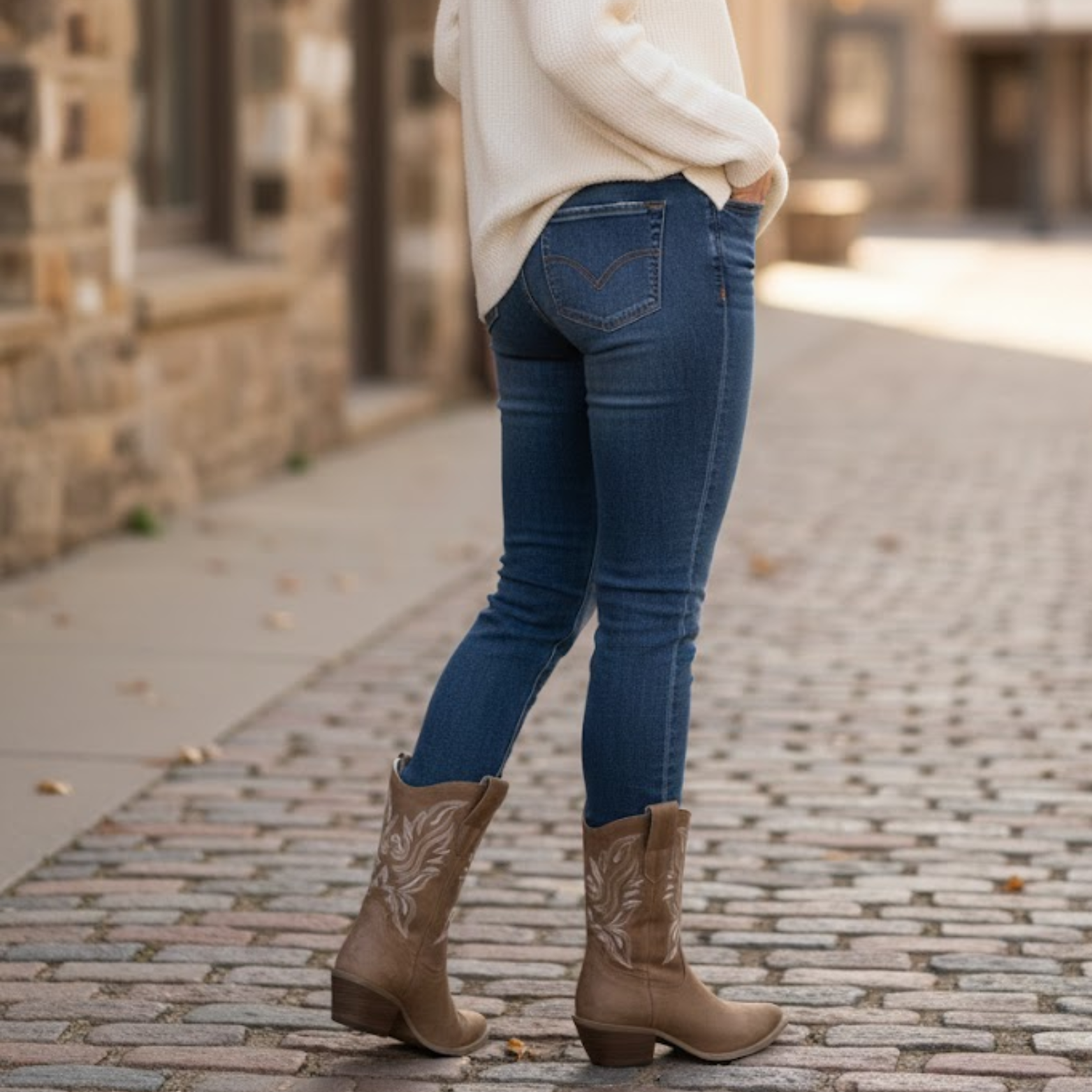 Women Shoes Autumn Winter Embroidered Thick Heel Boots