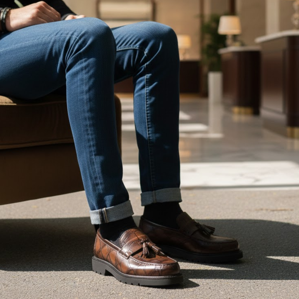 Men Retro Loafers Slip-on Platform Fringe Shoes