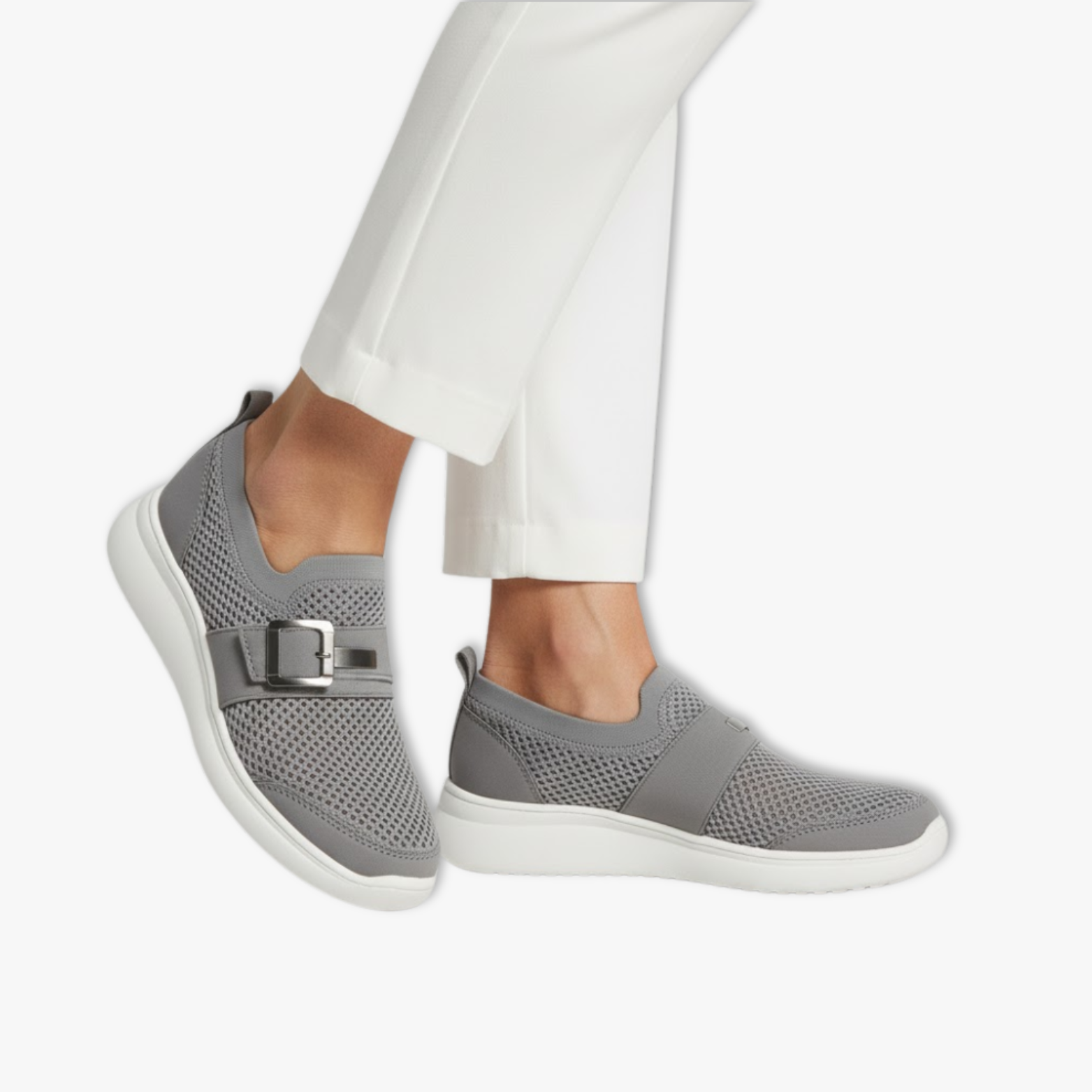 Women’s Mesh Slip-On Shoes with Buckle Detail and Soft Sole Design