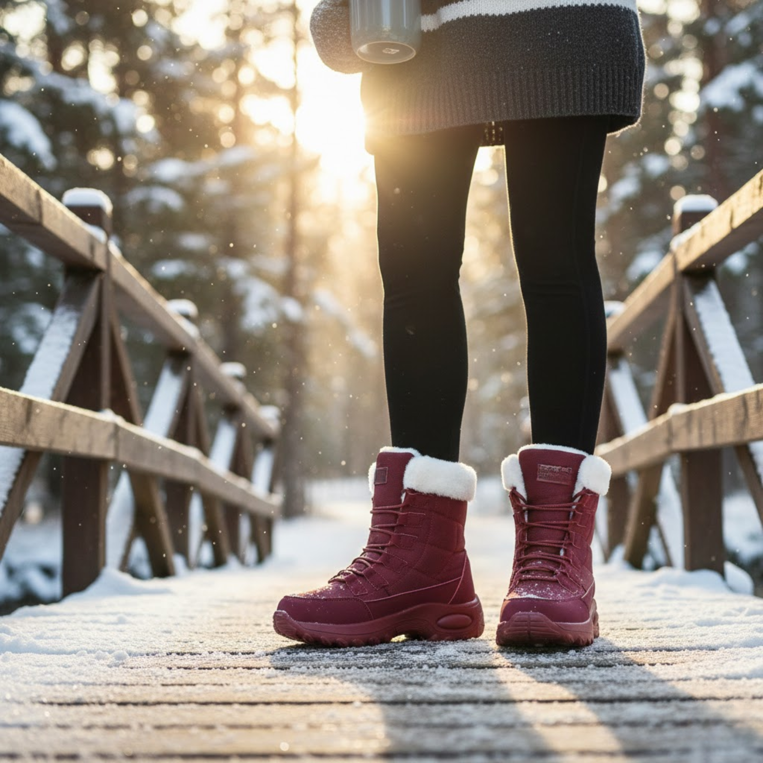 Dame Vandtætte Midt-Kalv Vinter Sne Støvler Isolerede Udendørs Vandresko