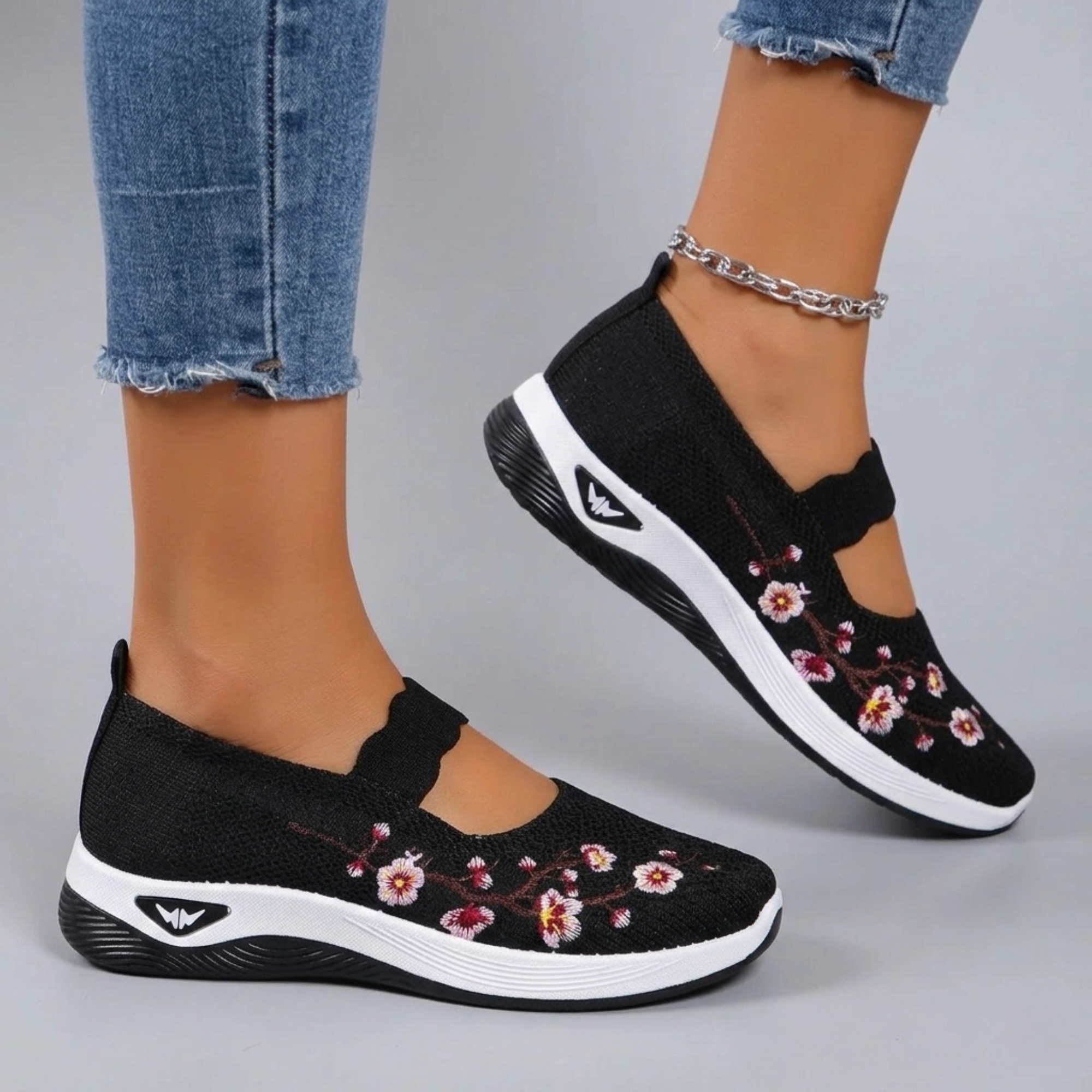 Scarpe ortopediche da passeggio con ricamo floreale