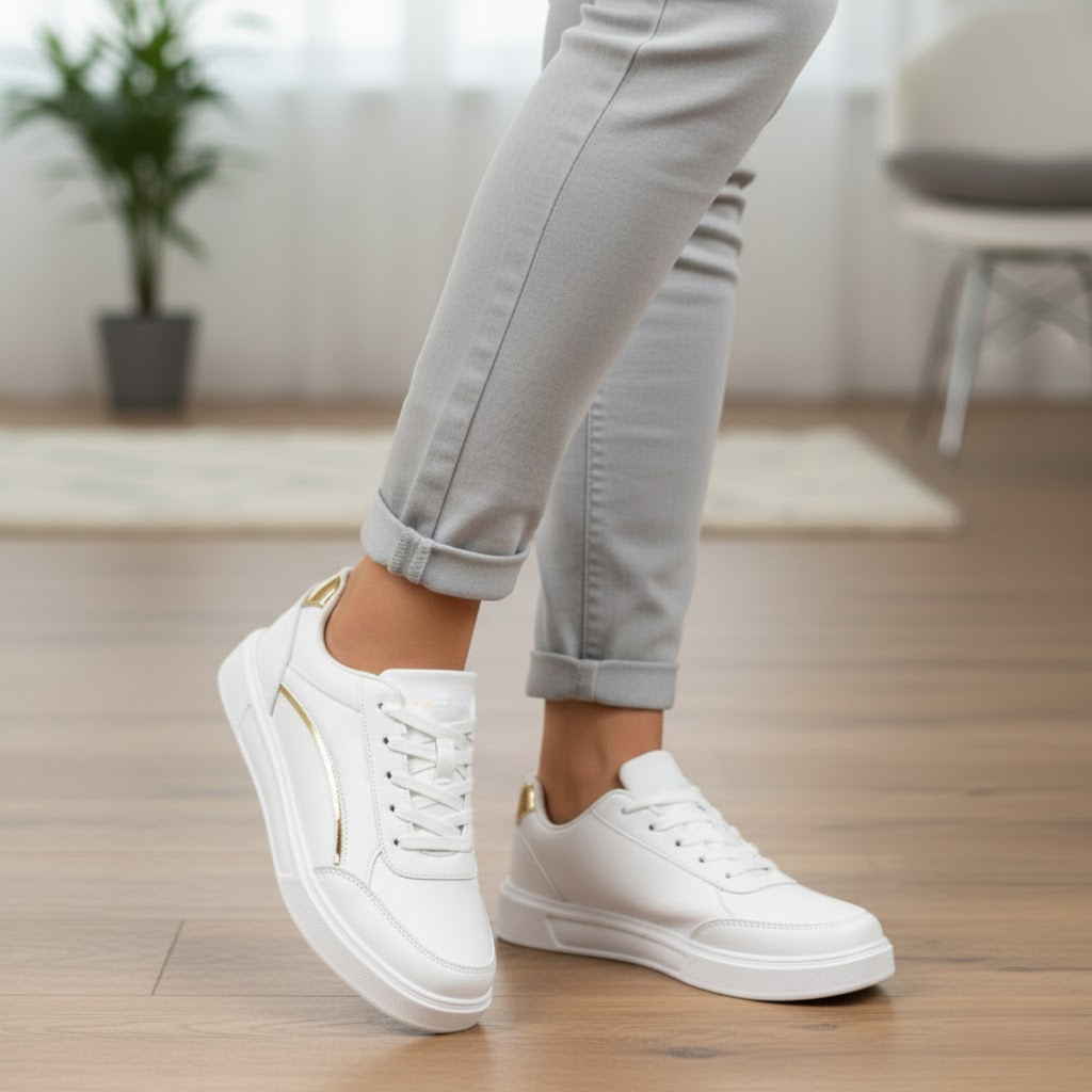 Baasploa Women's Premium Leather Platform Sneakers Anti-Slip Comfort Athletic Skate Shoes