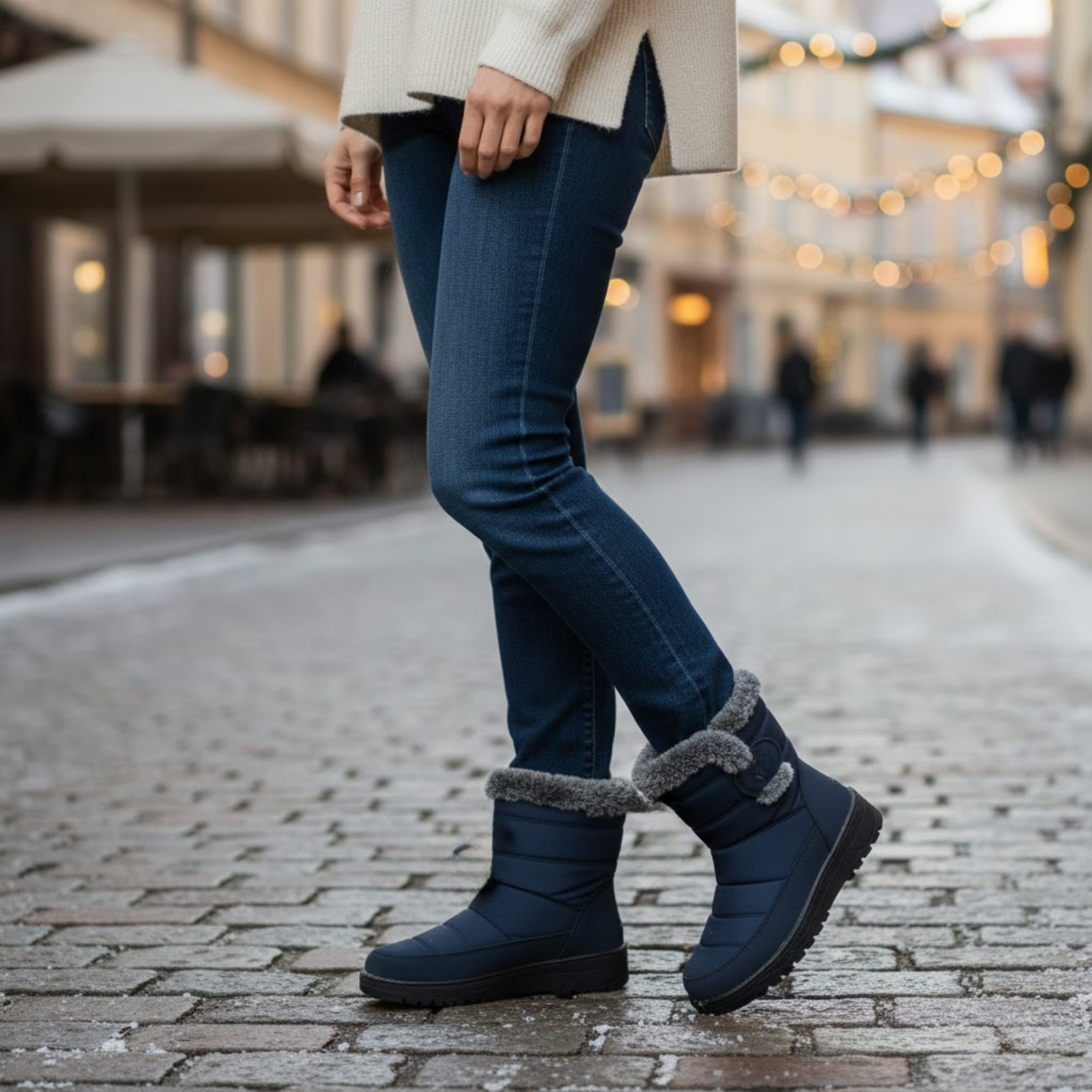 Dame Elegant Pelsforede Vinter Ankelstøvler Vandtætte Lav Hæl Sne Sko