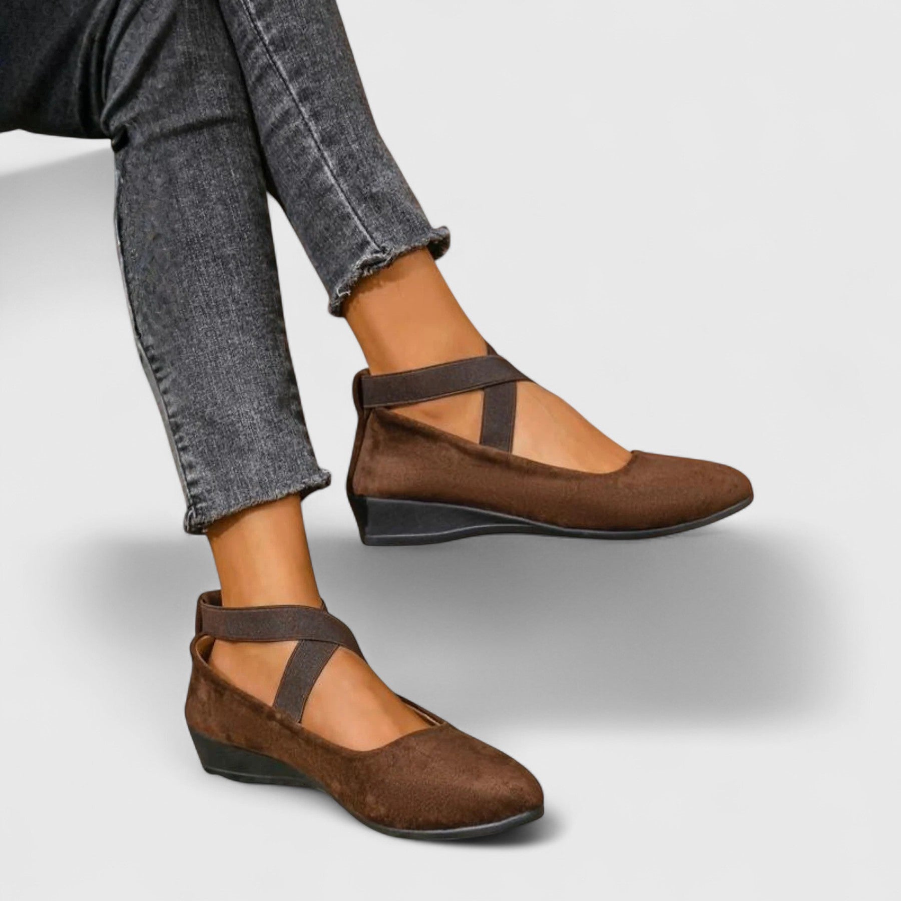 Ballerine ortopediche da donna in velluto Mary Jane con cinturino incrociato, slip-on