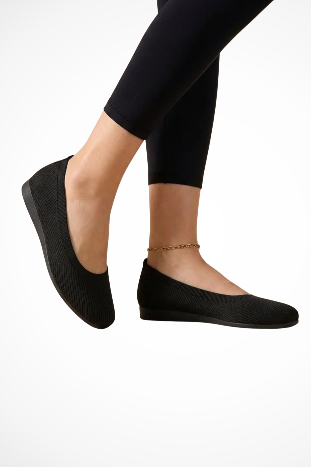Balerini tricotate pentru femei, cu vârf rotund, slip-on, încălțăminte respirabilă pentru mers, balerini confortabili