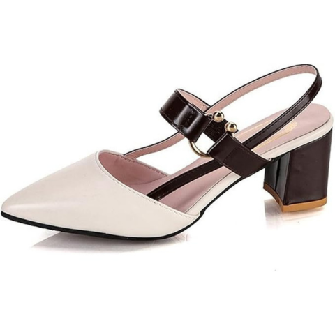 Sandales pour femmes en cuir véritable à talon épais, bout pointu, bride à la cheville, chaussures de soirée
