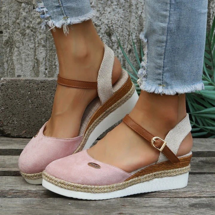 Sandali espadrillas ortopedici con plateau e punta chiusa di supporto