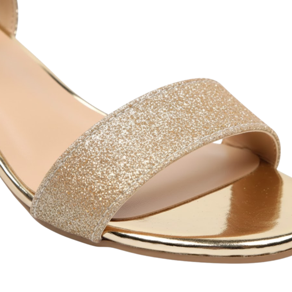 Women's Gold Square Low Heel Ankle Strap Sandals