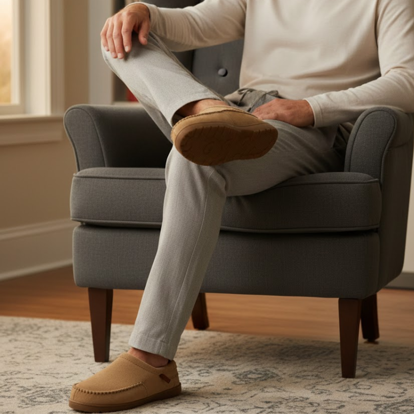 Winter Slippers Men Faux Suede Memory Foam Living Room