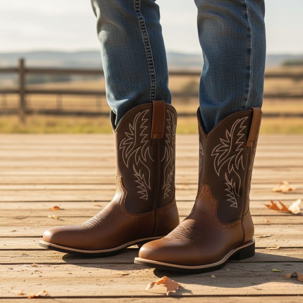 Botas Vaqueras Western para Hombre Botas de Moda con Bordado Punta Cuadrada