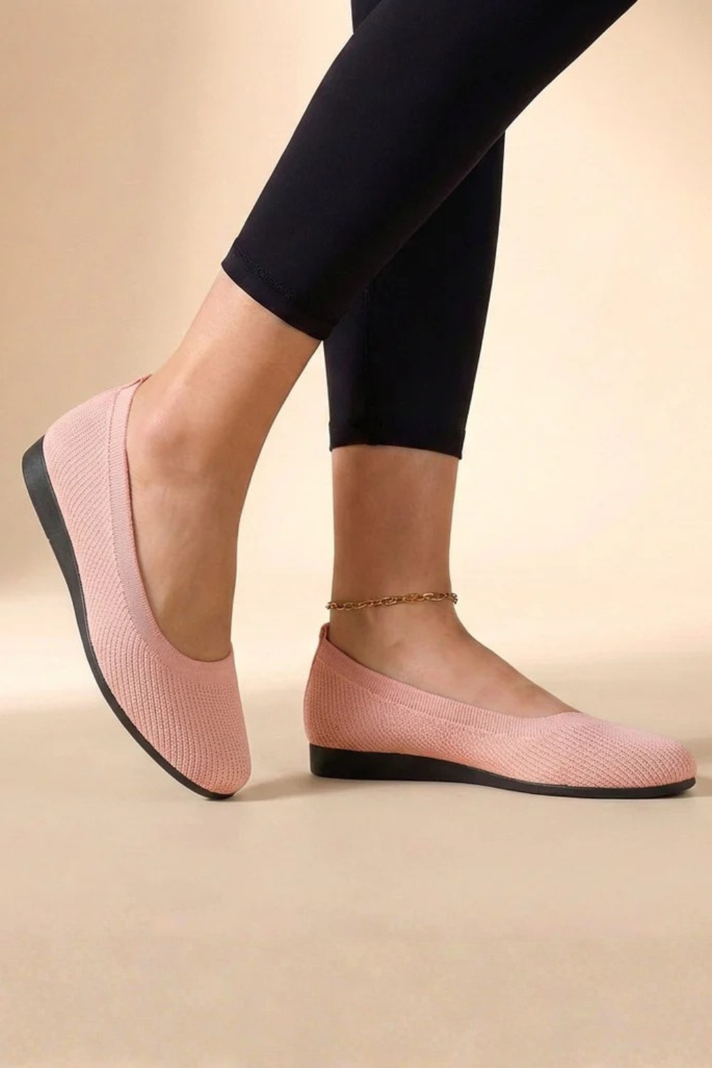 Balerini tricotate pentru femei, cu vârf rotund, slip-on, încălțăminte respirabilă pentru mers, balerini confortabili
