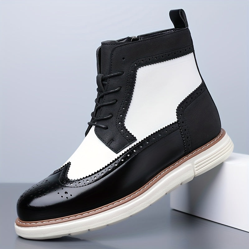 Botas de tobillo para hombre con diseño Wingtip y comodidad – plantilla acolchada para mayor confort, cierre lateral con cremallera