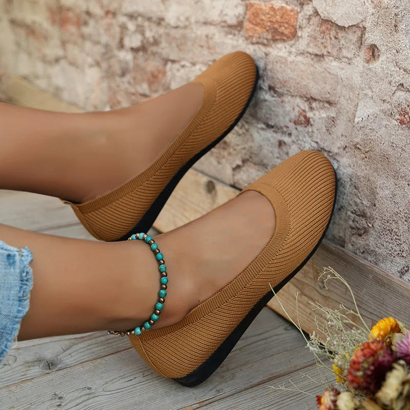 Ballerines à bout rond pour femmes en mesh avec design à enfiler et semelle en caoutchouc
