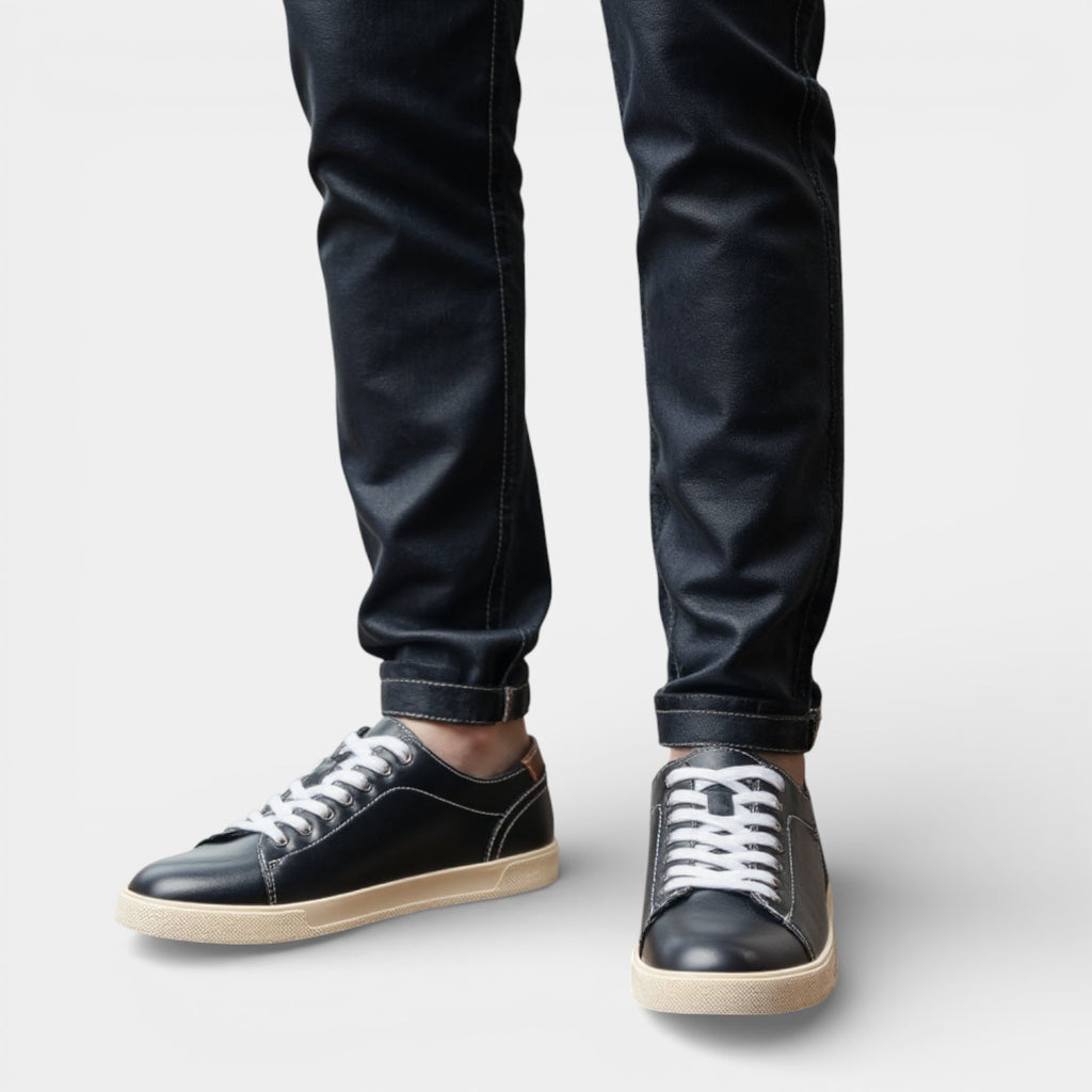 Zapatillas de cuero vegano para hombre, zapatos casuales bajos para caminar con cordones