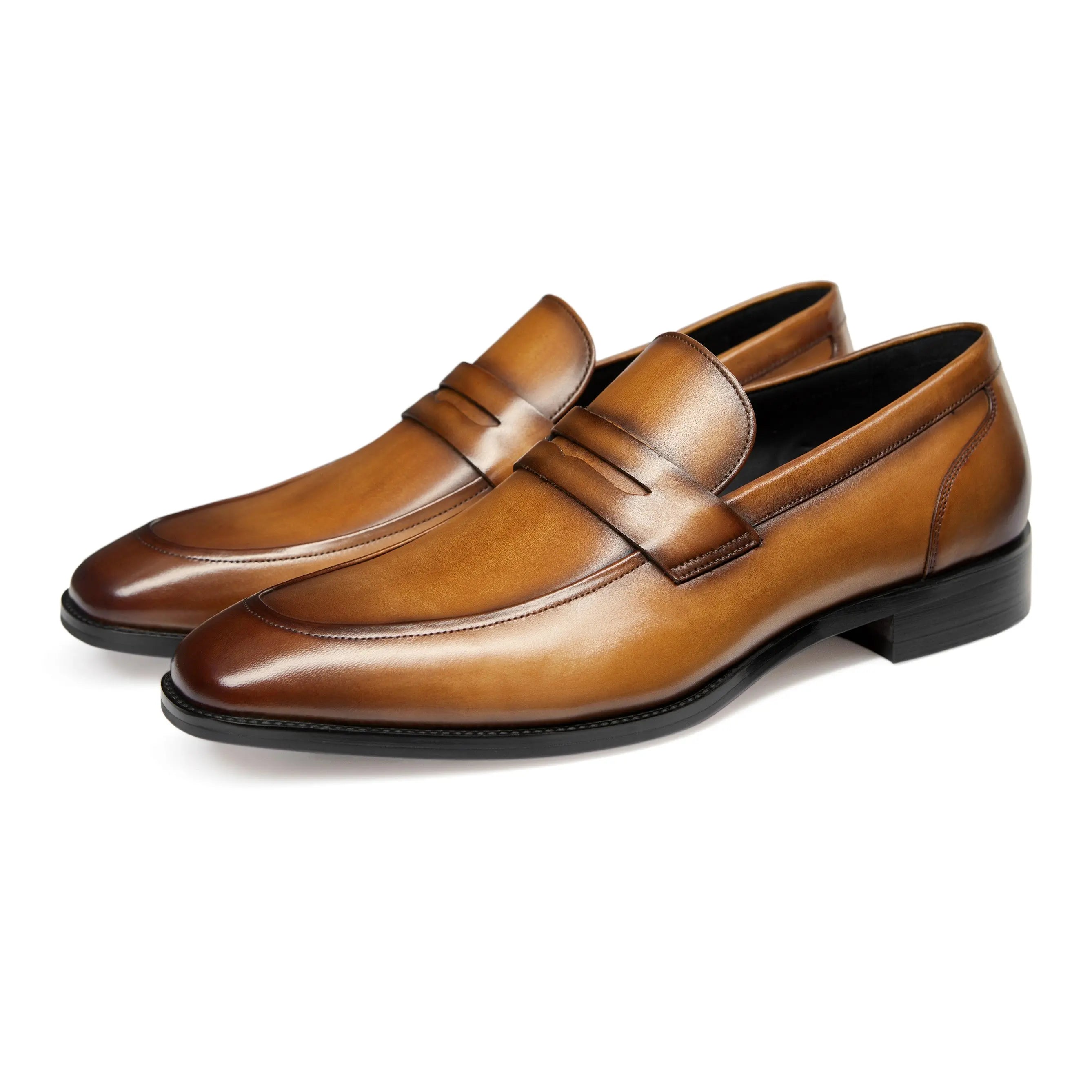 Mocassins pour hommes en cuir véritable avec design sans lacets et finition polie