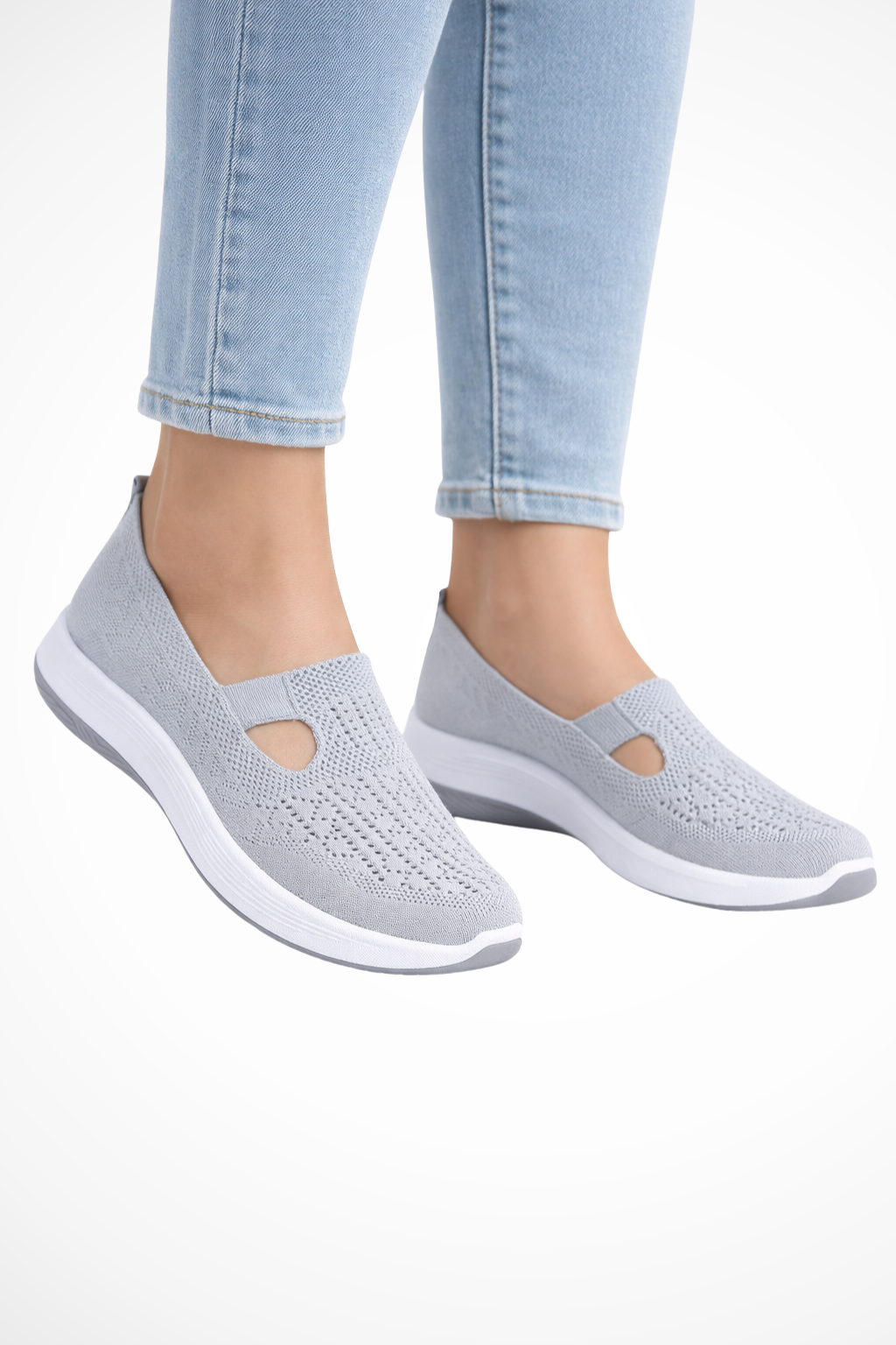Damslips-på vardagsskor andningsbara stickade promenadskor perforerade sneakers